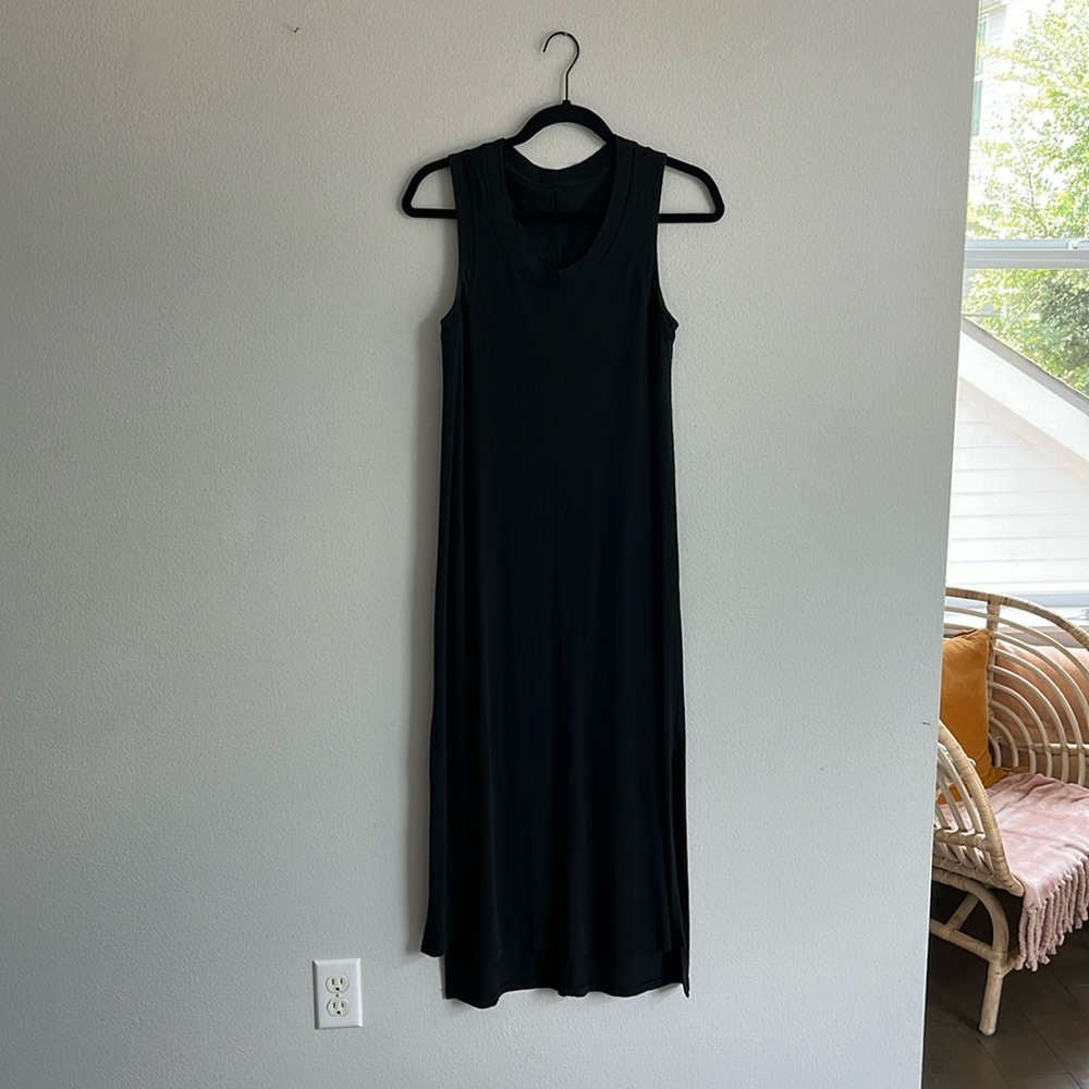 Lululemon soft black tank dress with side slits, size 4